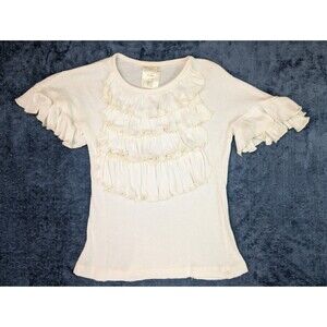 PERSNICKETY Girls Lola Boho Ivory/White Ruffle Top Lace Accents Size 4Y